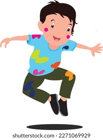 happy Holi. Cartoon Young boy Playing Holi vector illustration design.