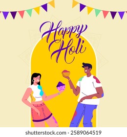 Happy Holi Celebrating Illustrations Social Media Template