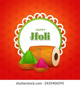 Happy holi celebration elements with mandala traditional illustration with color pot