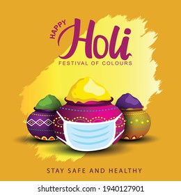  Happy Holi celebration greeting background. vector illustration design. covid-19,corona virus concept.