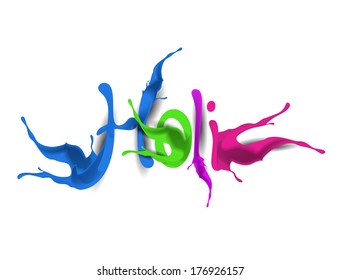 Happy Holi celebrations with paint splash colorful text 