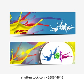 Happy Holi Celebrations With Paint Splash Colorful Banner Template 