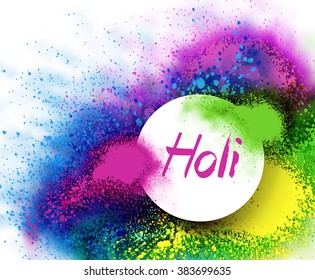 Happy Holi celebrations with particle effect colorful text.