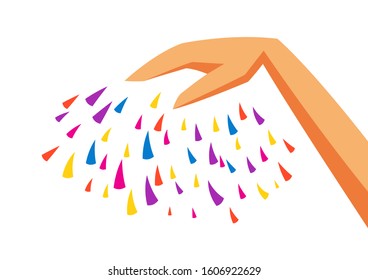 Happy Holi colorful background with hands and paint. Party banner for color festival.