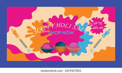 Happy Holi colorful banner template indian hinduism festival celebration, social media poster design and horizontal banner template for holi festival celebration