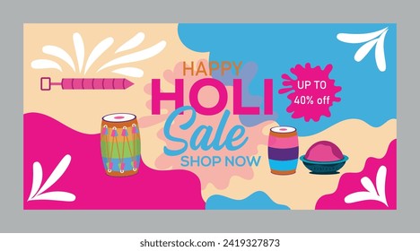 Happy Holi colorful banner template indian hinduism festival celebration, social media poster design and horizontal banner template for holi festival celebration