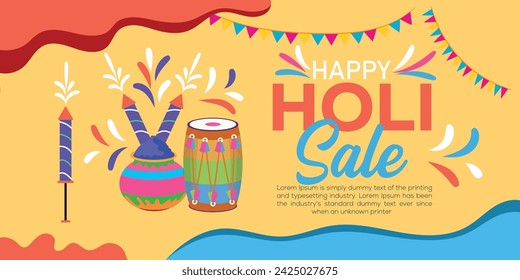 Happy Holi colorful banner template indian hinduism festival Banner celebration, social media poster design and horizontal banner template for Holi festival celebration