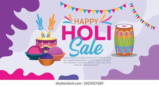 Happy Holi colorful banner template indian hinduism festival Banner celebration, social media poster design and horizontal banner template for Holi festival celebration