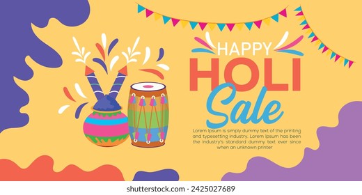 Happy Holi colorful banner template indian hinduism festival Banner celebration, social media poster design and horizontal banner template for Holi festival celebration