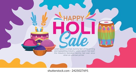 Happy Holi colorful banner template indian hinduism festival Banner celebration, social media poster design and horizontal banner template for Holi festival celebration