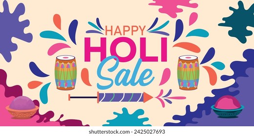 Happy Holi colorful banner template indian hinduism festival Banner celebration, social media poster design and horizontal banner template for Holi festival celebration