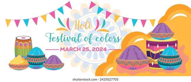 Happy Holi colorful banner template indian hinduism festival Banner celebration, social media poster design and horizontal banner template for Holi festival celebration