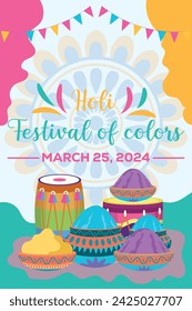 Happy Holi colorful banner template indian hinduism festival Banner celebration, social media poster design and horizontal banner template for Holi festival celebration