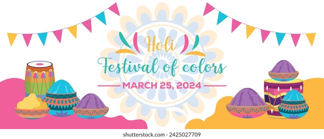 Happy Holi colorful banner template indian hinduism festival Banner celebration, social media poster design and horizontal banner template for Holi festival celebration