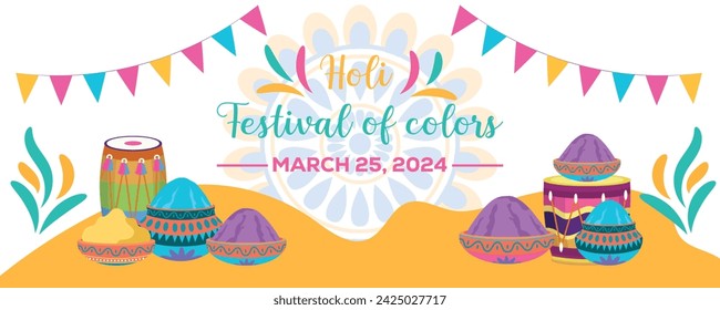 Happy Holi colorful banner template indian hinduism festival Banner celebration, social media poster design and horizontal banner template for Holi festival celebration