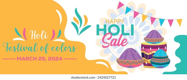 Happy Holi colorful banner template indian hinduism festival Banner celebration, social media poster design and horizontal banner template for Holi festival celebration