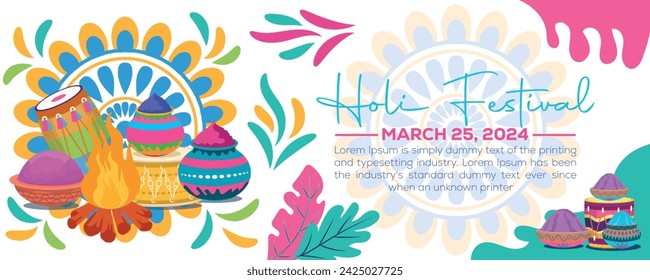 Happy Holi colorful banner template indian hinduism festival Banner celebration, social media poster design and horizontal banner template for Holi festival celebration