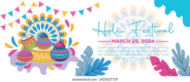 Happy Holi colorful banner template indian hinduism festival Banner celebration, social media poster design and horizontal banner template for Holi festival celebration