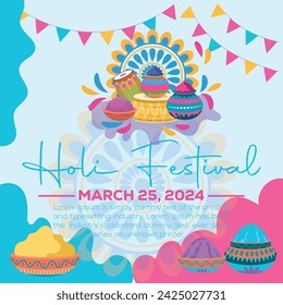 Happy Holi colorful banner template indian hinduism festival Banner celebration, social media poster design and horizontal banner template for Holi festival celebration