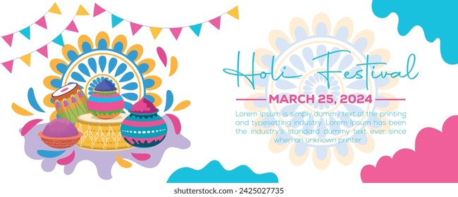 Happy Holi colorful banner template indian hinduism festival Banner celebration, social media poster design and horizontal banner template for Holi festival celebration