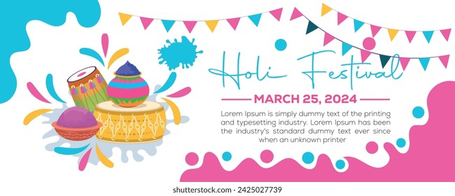 Happy Holi colorful banner template indian hinduism festival Banner celebration, social media poster design and horizontal banner template for Holi festival celebration