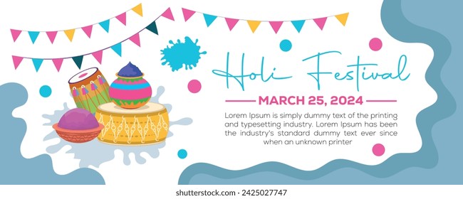 Happy Holi colorful banner template indian hinduism festival Banner celebration, social media poster design and horizontal banner template for Holi festival celebration