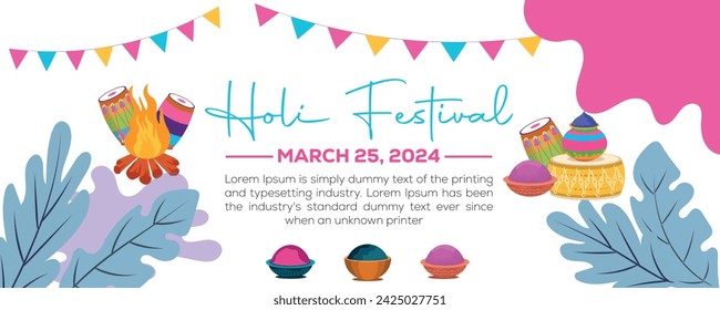 Happy Holi colorful banner template indian hinduism festival Banner celebration, social media poster design and horizontal banner template for Holi festival celebration