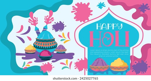 Happy Holi colorful banner template indian hinduism festival Banner celebration, social media poster design and horizontal banner template for Holi festival celebration