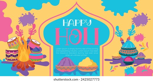 Happy Holi colorful banner template indian hinduism festival Banner celebration, social media poster design and horizontal banner template for Holi festival celebration