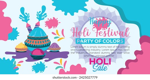 Happy Holi colorful banner template indian hinduism festival Banner celebration, social media poster design and horizontal banner template for Holi festival celebration