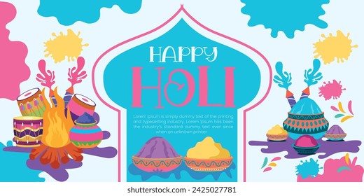 Happy Holi colorful banner template indian hinduism festival Banner celebration, social media poster design and horizontal banner template for Holi festival celebration