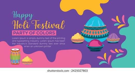 Happy Holi colorful banner template indian hinduism festival Banner celebration, social media poster design and horizontal banner template for Holi festival celebration