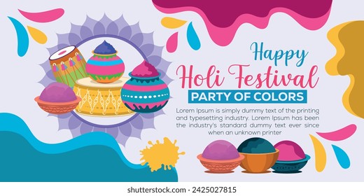 Happy Holi colorful banner template indian hinduism festival Banner celebration, social media poster design and horizontal banner template for Holi festival celebration