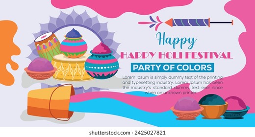 Happy Holi colorful banner template indian hinduism festival Banner celebration, social media poster design and horizontal banner template for Holi festival celebration