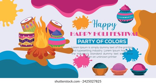 Happy Holi colorful banner template indian hinduism festival Banner celebration, social media poster design and horizontal banner template for Holi festival celebration