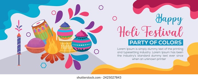 Happy Holi colorful banner template indian hinduism festival Banner celebration, social media poster design and horizontal banner template for Holi festival celebration