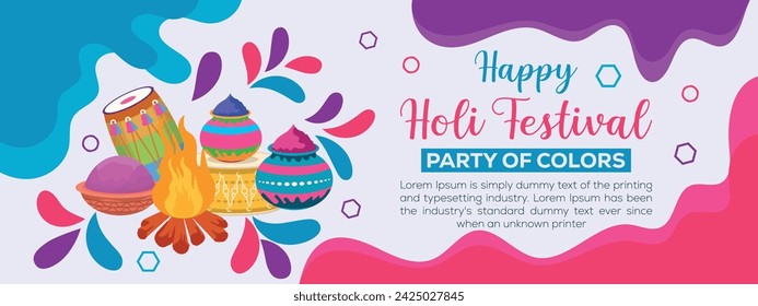 Happy Holi colorful banner template indian hinduism festival Banner celebration, social media poster design and horizontal banner template for Holi festival celebration