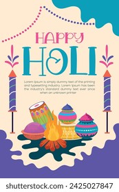 Happy Holi colorful banner template indian hinduism festival Banner celebration, social media poster design and horizontal banner template for Holi festival celebration