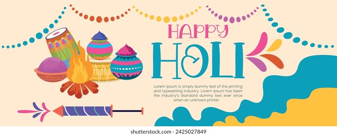 Happy Holi colorful banner template indian hinduism festival Banner celebration, social media poster design and horizontal banner template for Holi festival celebration