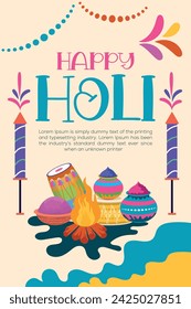 Happy Holi colorful banner template indian hinduism festival Banner celebration, social media poster design and horizontal banner template for Holi festival celebration