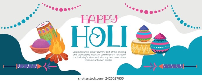 Happy Holi colorful banner template indian hinduism festival Banner celebration, social media poster design and horizontal banner template for Holi festival celebration