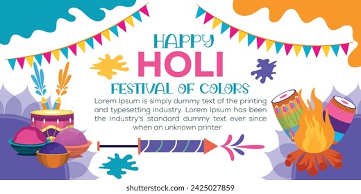 Happy Holi colorful banner template indian hinduism festival Banner celebration, social media poster design and horizontal banner template for Holi festival celebration