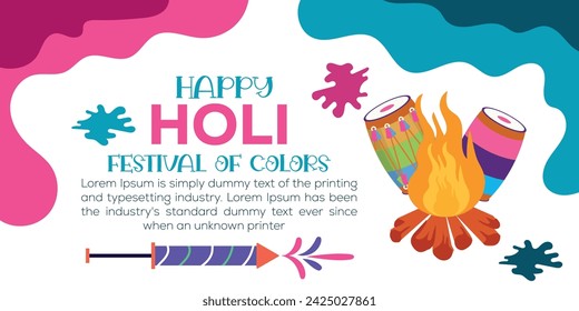 Happy Holi colorful banner template indian hinduism festival Banner celebration, social media poster design and horizontal banner template for Holi festival celebration