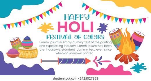 Happy Holi colorful banner template indian hinduism festival Banner celebration, social media poster design and horizontal banner template for Holi festival celebration