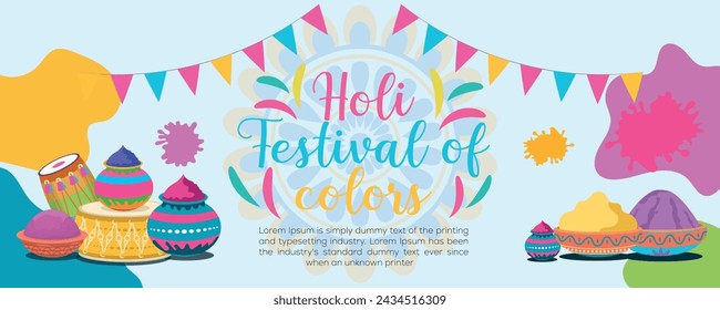 Happy Holi colorful banner template indian hinduism festival celebration, social media poster design
and horizontal banner template for holi festival celebration