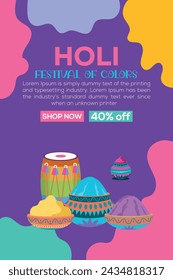 Happy Holi colorful banner template indian hinduism festival celebration, social media poster design
and horizontal banner template for holi festival celebration