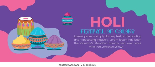 Happy Holi colorful banner template indian hinduism festival celebration, social media poster design
and horizontal banner template for holi festival celebration