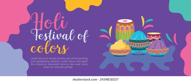 Happy Holi colorful banner template indian hinduism festival celebration, social media poster design
and horizontal banner template for holi festival celebration