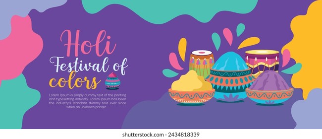 Happy Holi colorful banner template indian hinduism festival celebration, social media poster design
and horizontal banner template for holi festival celebration