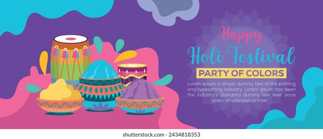 Happy Holi colorful banner template indian hinduism festival celebration, social media poster design
and horizontal banner template for holi festival celebration